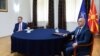 Христијан Мицкоски и Димитар Ковачевски на лидерска средба во Скопје, 7 јуни 2023. 