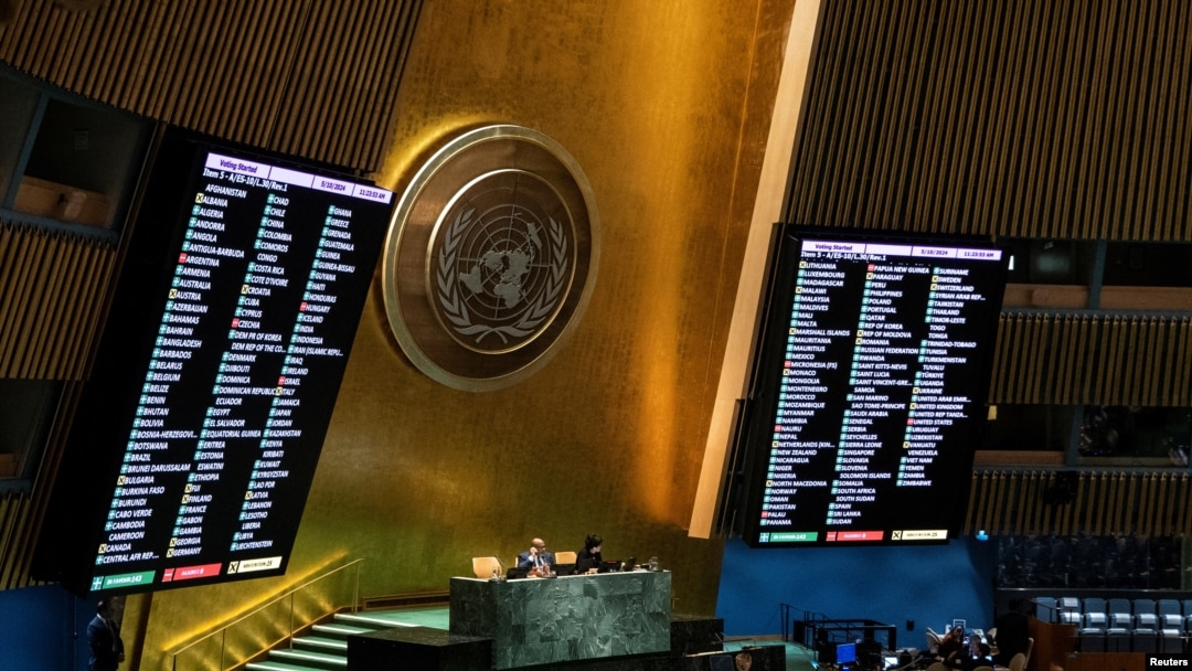 Glasanje Generalne skupštine UN-a o nacrtu rezolucije kojom bi se priznalo da su Palestinci kvalifikovani za punopravno UN članstvo, u Njujorku, SAD, 10. maja 2024.