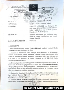 Presuda Osnovnog suda u Peći kojom je prvi ugovor o kupoprodaji zemljišta Milete Cerovića proglašen nevažećim.