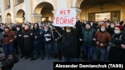 An unauthorized rally in St. Petersburg against the Russian invasion of Ukraine on February 24.