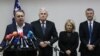 Nermin Nikšić, predsjednik SDP BiH, Dragan Čović predsjednik HDZ BiH, Borjana Krišto, članica Predsjedništva HDZ BiH, i Edin. Forto predsjednik Naše stranke u Konjicu, 7.12.2022.