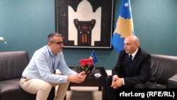 Kosovar Prime Minister Isa Mustafa speaks with RFE/RL on March 21 in Pristina.