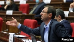 Armenia - Gegham Manukian of the opposition Hayastan alliance speaks during a paliament session in Yerevan, October 27, 2021