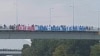 Transparent sa porukom Evropskoj uniji da "ide kući", te da su Srbija i Rusija "naša unija", razvijen je na jednom od glavnih mostova u Novom Sadu 7. jula 2022, na dan početka muzičkog festivala Exit.