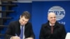Macedonia - Macedonian PM Dimitar Kovacevski and bulgarian PM Kiril Petkov at opening of BTA poress centre in Skopje 18.1.2022