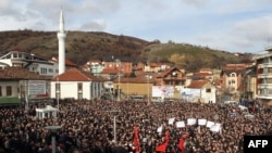 Ethnic Albanians protest in the southern Serbian town of Presevo on January 21.