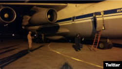 Syria -- A transport plane at Hmeimim airbase that has delivered humanitarian aid from Armenia, 4Oct2016.