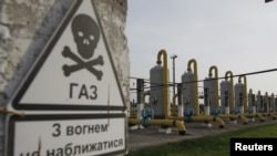 Gas pipes at the Oparivske underground gas-storage facility in the Lviv region of Ukraine (file photo)