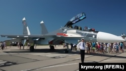 Самолет Су-30СМ на российской авиабазе «Саки» в Крыму, архивное фото