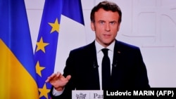 Прэзыдэнт Францыі Эманюэль Макрон 2 сакавіка 2022 году