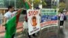 Активисты протестуют против политического режима Туркменистана. Нью-Йорк, 28 сентября 2021 года
