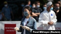 Коронавирусты анықтайтын мобильді орталық. Алматы, маусым айы 2020 жыл.