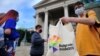 Serbia -- LGBT activists handing over boxes to MPs in the Serbian parliament with a petition Zulja me, about the rights of LGBT people, in Belgrade, September 23, 2020.