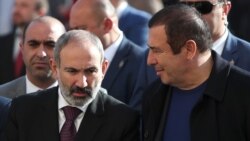 Armenia -- Prime Minister Nikol Pashinian (L) attends the inauguration of a ceramics plant mostly owned by Gagik Tsarukian (R), November 7, 2019.