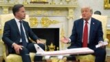 ABŞ-nyň prezidenti Donald Tramp (sagda) we NATO-nyň Baş sekretary Mark Rýutte