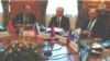 Слева направо: Главы МИД России, Армении и Азербайджана - Сергей Лавров, Эдвард Налбандян и Эльмар Мамедъяров, Москва, 4 апреля 2014 г.