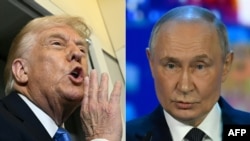 АҚШ президенті Дональд Трамп (сол жақта) пен Ресей басшысы Владимир Путин суреттерінен коллаж.