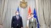 Evropski komesar za proširenje Oliver Varhelji na sastanku sa predsednicom Vlade Srbije Anom Brnabić, 8. oktobar 2020. 