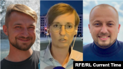 Журналисты телеканала «Настоящее Время» Юрий Баранюк, Ирина Ромалийская и Иван Гребенюк.
